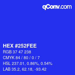 颜色代码: HEX #252FEE | qconv.com