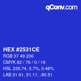 Color code: HEX #2531CE | qconv.com