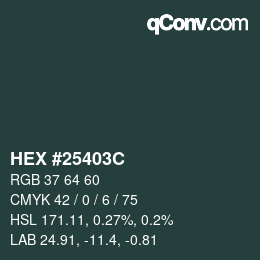 颜色代码: HEX #25403C | qconv.com