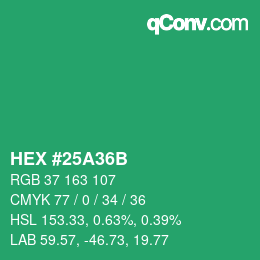 カラーコード: HEX #25A36B | qconv.com