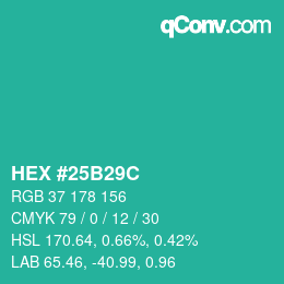 Color code: HEX #25B29C | qconv.com