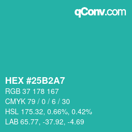 カラーコード: HEX #25B2A7 | qconv.com