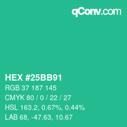 Color code: HEX #25BB91 | qconv.com
