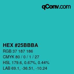 Color code: HEX #25BBBA | qconv.com
