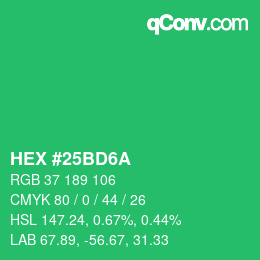 カラーコード: HEX #25BD6A | qconv.com