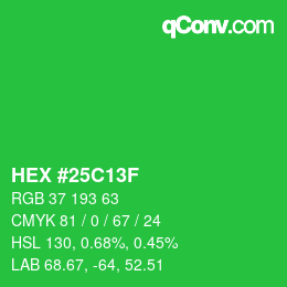 カラーコード: HEX #25C13F | qconv.com