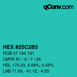颜色代码: HEX #25C2B5 | qconv.com
