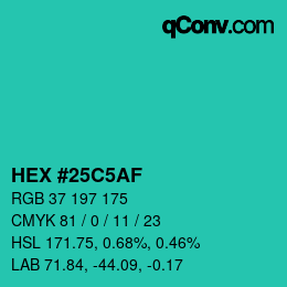 Color code: HEX #25C5AF | qconv.com