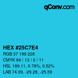 カラーコード: HEX #25C7E4 | qconv.com