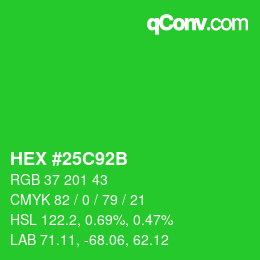 Farbcode: HEX #25C92B | qconv.com
