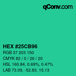 颜色代码: HEX #25CB96 | qconv.com