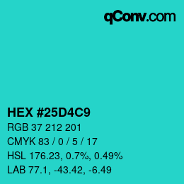 Color code: HEX #25D4C9 | qconv.com