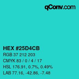 Color code: HEX #25D4CB | qconv.com