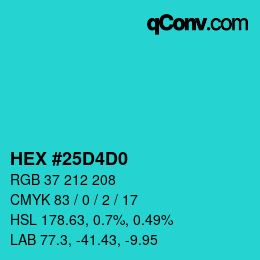 颜色代码: HEX #25D4D0 | qconv.com