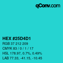 颜色代码: HEX #25D4D1 | qconv.com