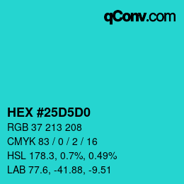 カラーコード: HEX #25D5D0 | qconv.com
