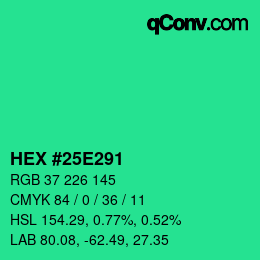カラーコード: HEX #25E291 | qconv.com