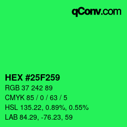 颜色代码: HEX #25F259 | qconv.com