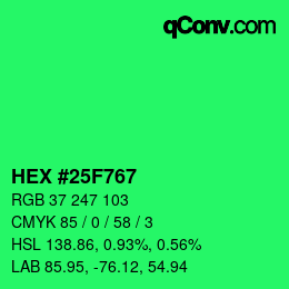 颜色代码: HEX #25F767 | qconv.com