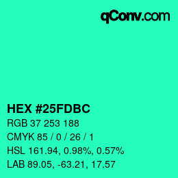 Color code: HEX #25FDBC | qconv.com