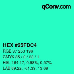 Color code: HEX #25FDC4 | qconv.com