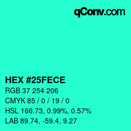 颜色代码: HEX #25FECE | qconv.com