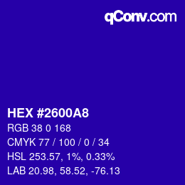 颜色代码: HEX #2600A8 | qconv.com