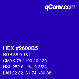 颜色代码: HEX #2600B5 | qconv.com