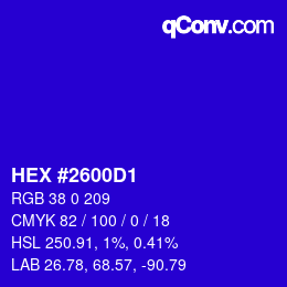颜色代码: HEX #2600D1 | qconv.com