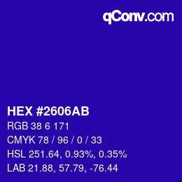 Color code: HEX #2606AB | qconv.com