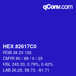 Color code: HEX #2617C0 | qconv.com