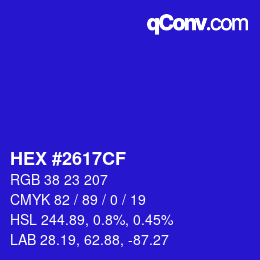 Color code: HEX #2617CF | qconv.com