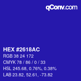 Code couleur: HEX #2618AC | qconv.com
