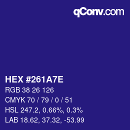Color code: HEX #261A7E | qconv.com