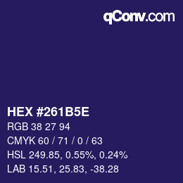 Farbcode: HEX #261B5E | qconv.com