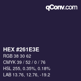 Color code: HEX #261E3E | qconv.com