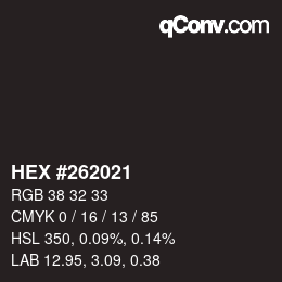 カラーコード: HEX #262021 | qconv.com