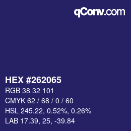 颜色代码: HEX #262065 | qconv.com