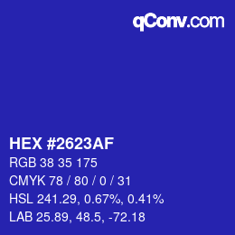 Color code: HEX #2623AF | qconv.com
