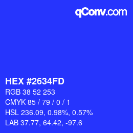 Color code: HEX #2634FD | qconv.com