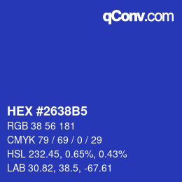颜色代码: HEX #2638B5 | qconv.com