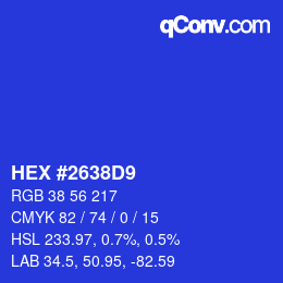 颜色代码: HEX #2638D9 | qconv.com