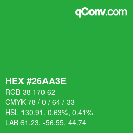 Color code: HEX #26AA3E | qconv.com