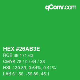 Color code: HEX #26AB3E | qconv.com