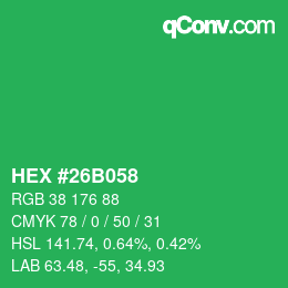 カラーコード: HEX #26B058 | qconv.com