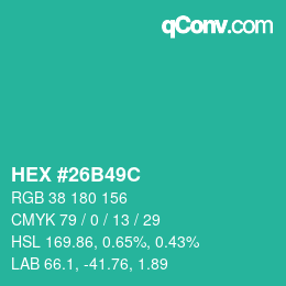 Color code: HEX #26B49C | qconv.com