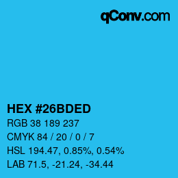 颜色代码: HEX #26BDED | qconv.com