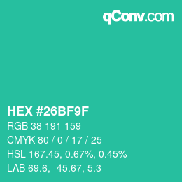 Color code: HEX #26BF9F | qconv.com