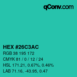 Color code: HEX #26C3AC | qconv.com