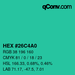 Color code: HEX #26C4A0 | qconv.com